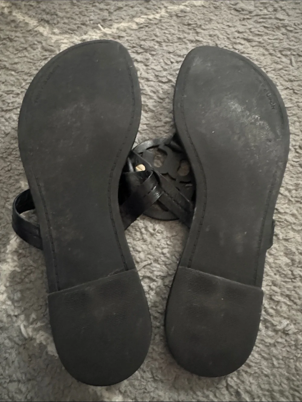 Tory Burch Miller Black Leather Women's Thong Sandals with Decorative Medallion